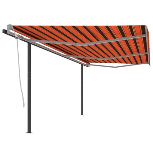 Markis med stolpar manuellt infällbar 6x3 m orange och brun
