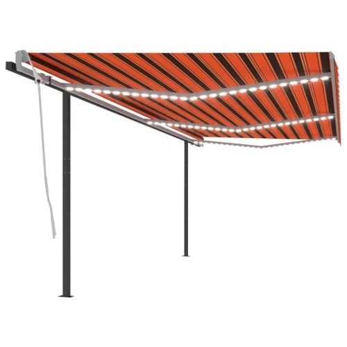 Markis med LED manuellt infällbar 6x3,5 m orange och brun