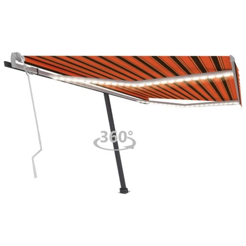Markis manuellt infällbar med LED 400x350 cm orange och brun