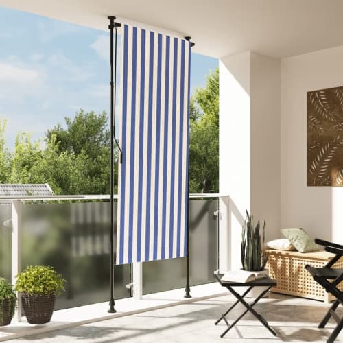 Rullgardin utomhus blå och vit 100x270 cm tyg&stål