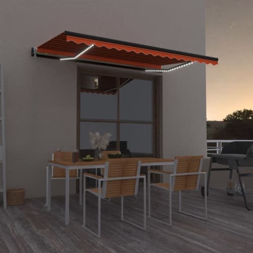 Automatisk markis med vindsensor & LED 400x350 cm orange/brun