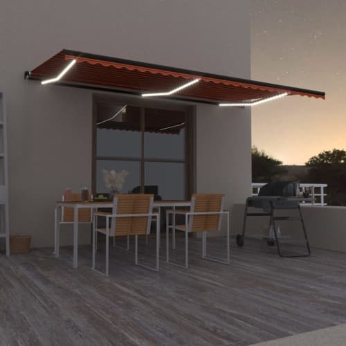 Markis med LED manuellt infällbar 600x350 cm orange och brun