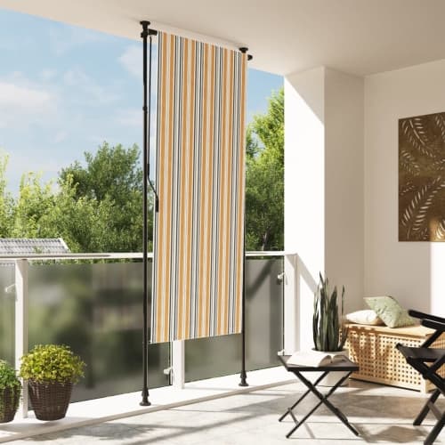 Rullgardin utomhus gul och vit 120x270 cm tyg&stål