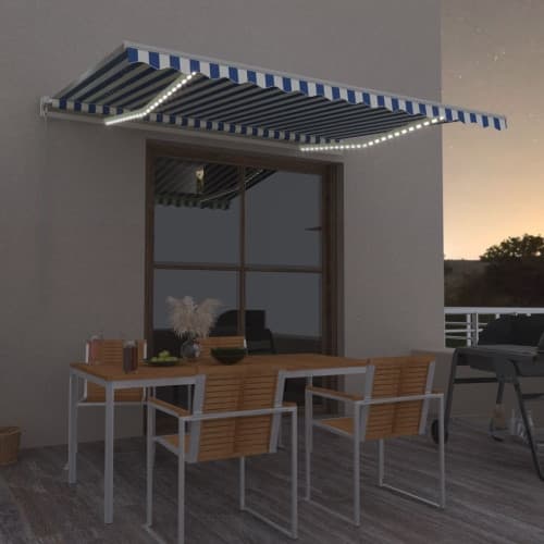 Automatisk markis med vindsensor & LED 400x350 cm blå och vit