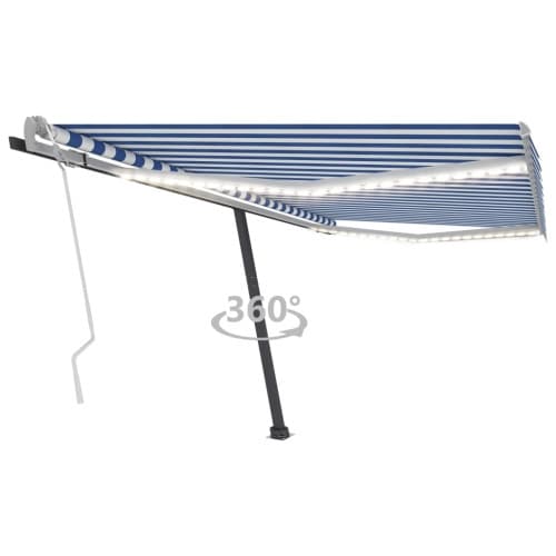 Markis manuellt infällbar med LED 400x350 cm blå och vit