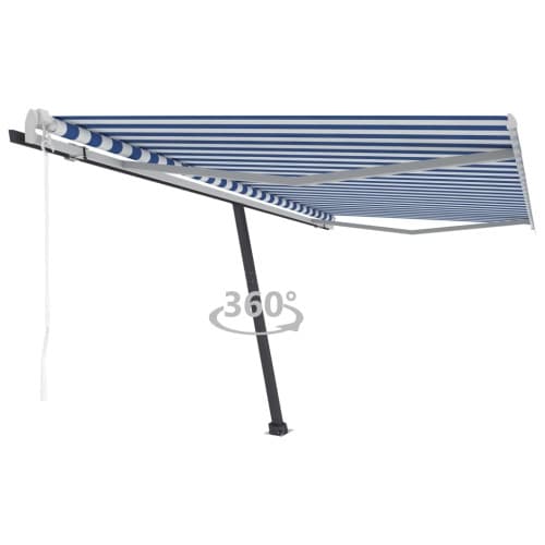 Fristående markis automatisk 450x350 cm blå/vit