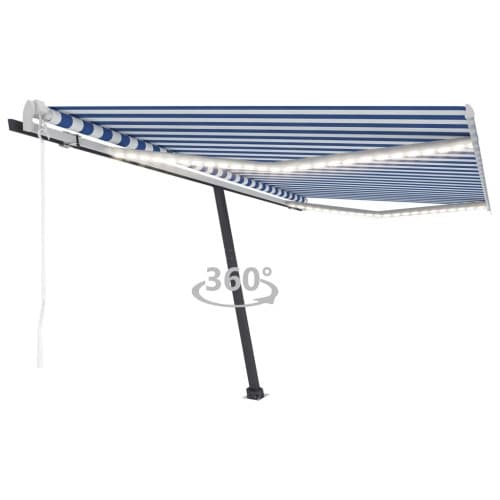 Automatisk markis med vindsensor & LED 450x300 cm blå och vit