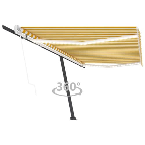 Automatisk markis med vindsensor & LED 500x300 cm gul/vit