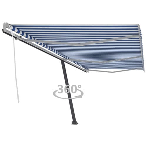 Fristående markis manuellt infällbar 600x350 cm blå/vit