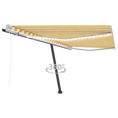 Automatisk markis med vindsensor & LED 400x300 cm gul/vit