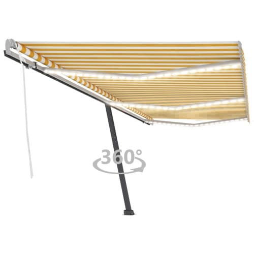 Markis manuellt infällbar med LED 600x300 cm gul och vit