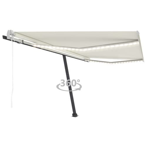 Automatisk markis med vindsensor & LED 450x350 cm gräddvit