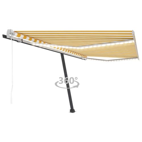 Automatisk markis med vindsensor & LED 450x300 cm gul/vit