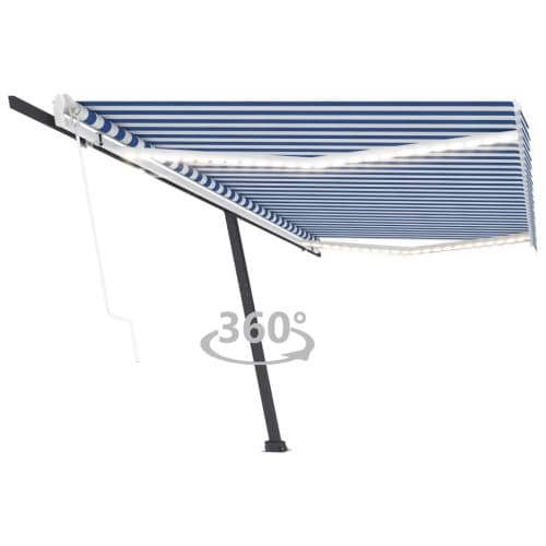 Automatisk markis med vindsensor & LED 500x350 cm blå och vit