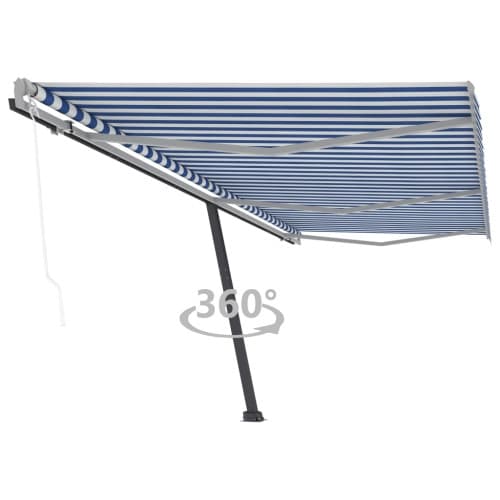 Fristående automatisk markis 600x300 cm blå/vit