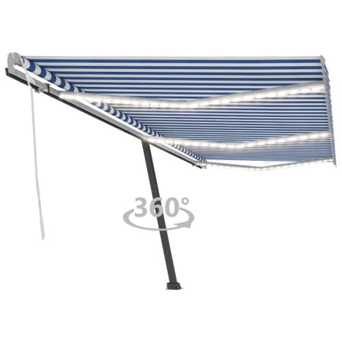 Markis manuellt infällbar med LED 600x300 cm blå och vit