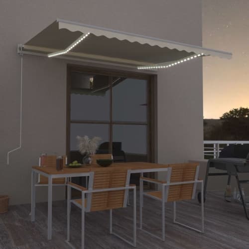 Automatisk markis med vindsensor & LED 400x300 cm gräddvit