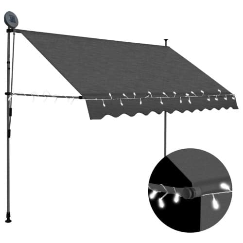 Markis manuellt infällbar med LED 250 cm antracit
