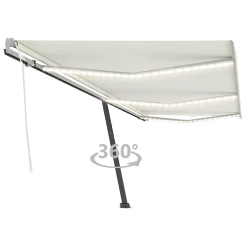 Markis manuellt infällbar med LED 600x300 cm gräddvit