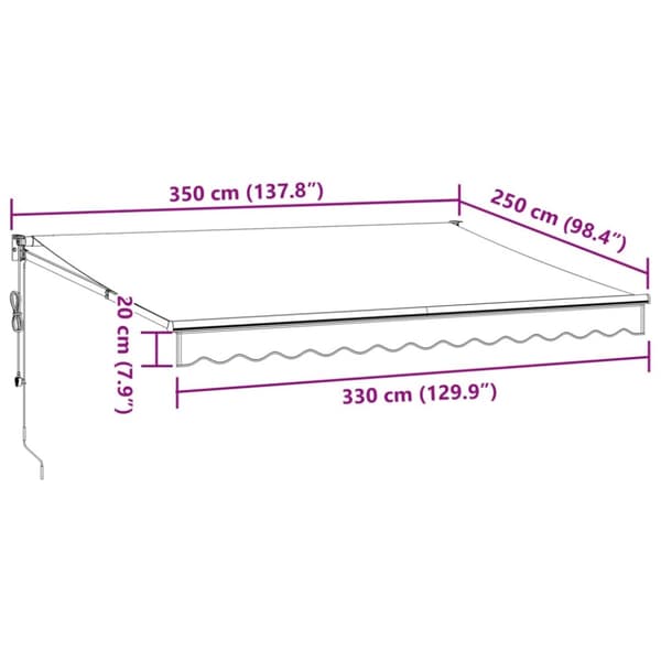 Markis infällbar antracit och vit 3,5x2,5 m tyg&aluminium