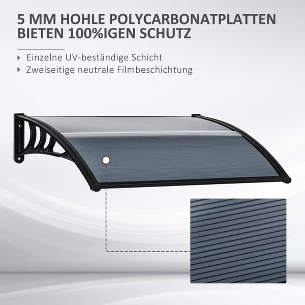 Rootz baldakin - frontdør tag - tag til vinduer - optimal beskyttelse - 100L x 75b x 23H cm - sort