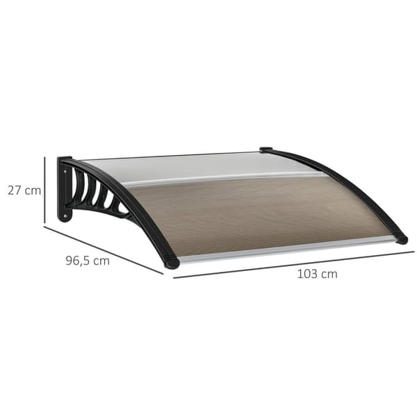 Rootz Door Roofing - Canopy Awisning - Weather Shield - Skydd mot regn, vind & hagel - 103 x 96,5 x 27 cm - brunt polykarbonat och aluminium
