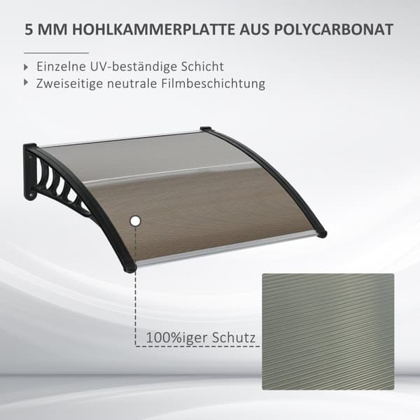 Rootz Door Roofing - Canopy Awisning - Weather Shield - Skydd mot regn, vind & hagel - 103 x 96,5 x 27 cm - brunt polykarbonat och aluminium