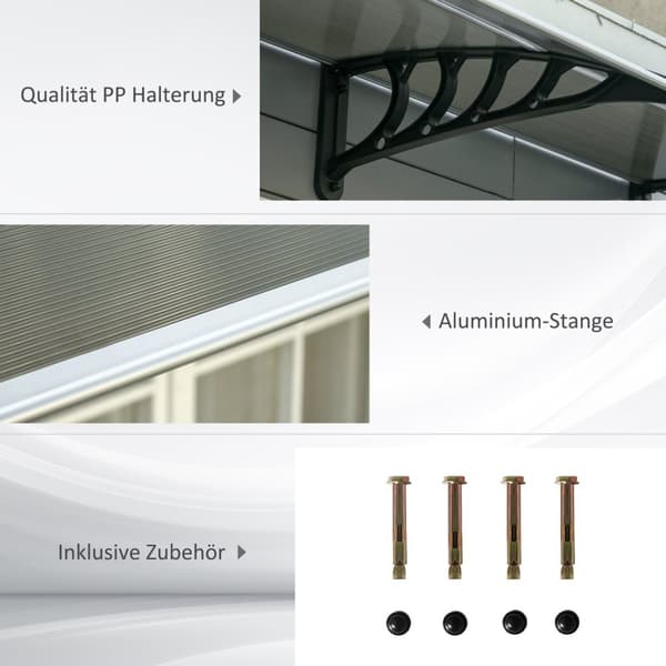 Rootz Door Roofing - Canopy Awisning - Weather Shield - Skydd mot regn, vind & hagel - 103 x 96,5 x 27 cm - brunt polykarbonat och aluminium