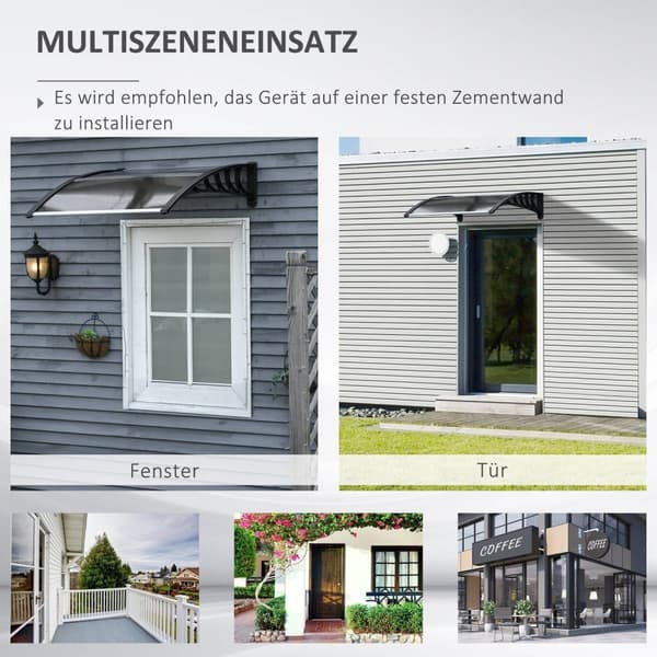 Rootz Door Roofing - Canopy Awisning - Weather Shield - Skydd mot regn, vind & hagel - 103 x 96,5 x 27 cm - brunt polykarbonat och aluminium