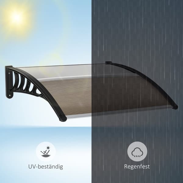 Rootz Door Roofing - Canopy Awisning - Weather Shield - Skydd mot regn, vind & hagel - 103 x 96,5 x 27 cm - brunt polykarbonat och aluminium