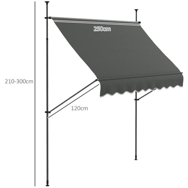 Rootzin vapaasti seisova käsikirja Laajennettava markiisi - ulkoilma auringonvarjo - sisäänvedettävä sokea - UV -suoja - 2,5 m x 1,2 m x 2,1-3m