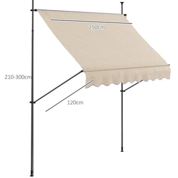 Rootzin vapaasti seisova manuaalinen terassi -markiisi - parveke markiisi - sisäänvedettävä markiisi - UV30+ Suojaus - 2,5 m x 1,2 m x 2,1-3m