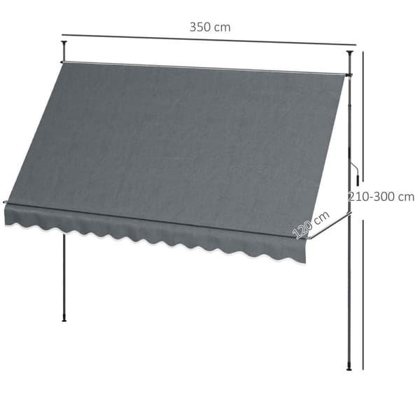 Rootzin vapaasti seisovat terassi -markiisi - sisäänvedettävä katos - Säädettävä auringonvarjostin - UV -suoja - 3,5m x 1,2 m x 2,1-3m - harmaa