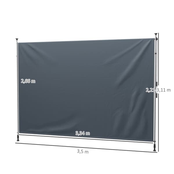 Rootz Klemmmarkise med håndsving - Justerbar fælles armmarked - Solbeskyttelse - UPF30+ - 350 cm x 221-311 cm - Grå