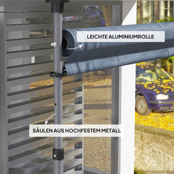 Rootz Klemmmarkise med håndsving - Justerbar fælles armmarked - Solbeskyttelse - UPF30+ - 350 cm x 221-311 cm - Grå