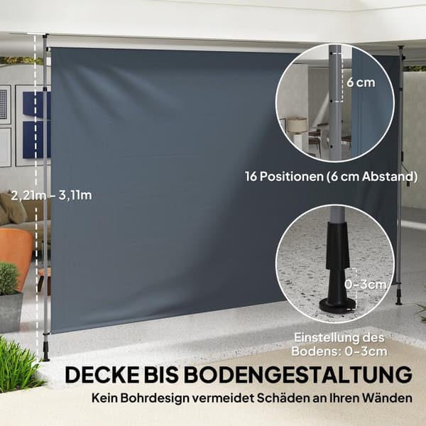 Rootz Klemmmarkise Joint Arm Awnle - Udendørs markise - Solbeskyttelse - UPF30+ Coating - 400 cm x 221-311cm