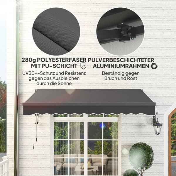 Rootz Klemmmarkise Markise - Udtrækkelig baldakin - Solskygge - UV -beskyttelse - 296 cm x 250 cm - Holdbart aluminium & polyester stof