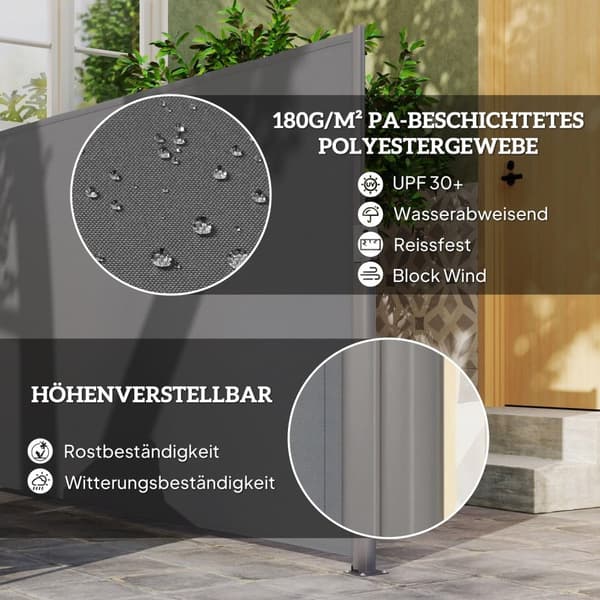 Rootz Side Awner - Udvidelig uigennemsigtig beskyttelse af privatlivets fred - Solbeskyttelse - UV -resistent - 300 x 180 cm