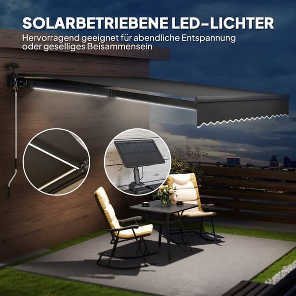 Markis, Solar-Lichte Gelenkarmmarkise, 395x300 cm, Grå