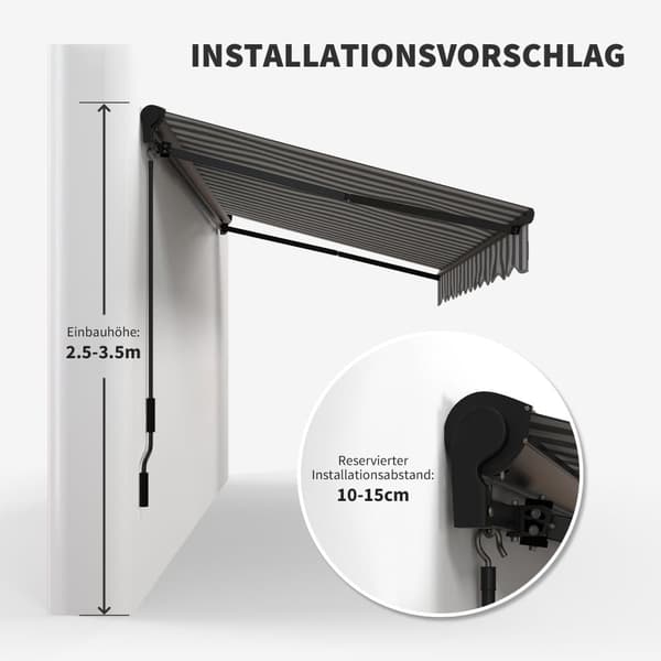 Balkonmarkise, 350x250x150 cm, Grå + Hvid