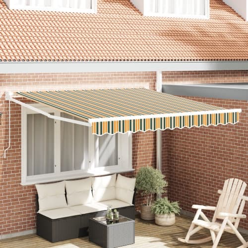 Manuell Utdragbar Markis Grön och Gul 300x250 cm, vidaXL Markis Ersättnings Tyg för 3x2.5 m Ram Grön och Gul