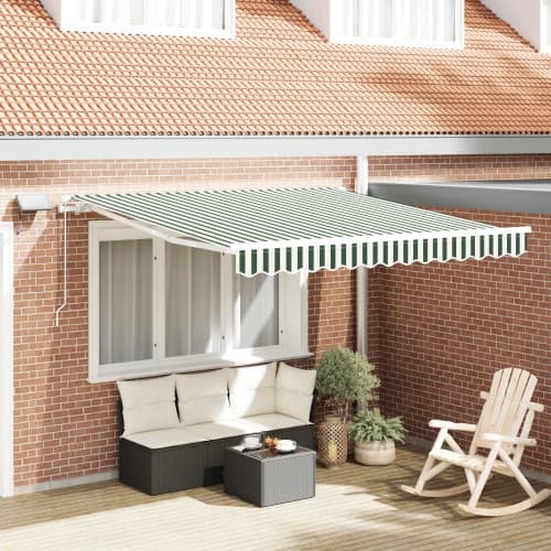 Manuell Utdragbar Markis med LED Grön och Vit 350x250 cm, vidaXL Markis Ersättningstyg för 3,5x2,5 m Ram Grön och Vit
