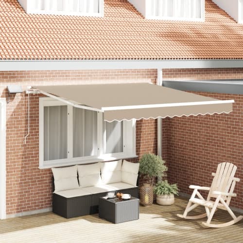 Manuell Utdragbar Markis med LED Beige 300x250 cm, vidaXL Markis Ersättningstyg för 3x2.5 m Ram Beige