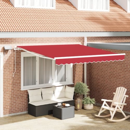 Manuell Utdragbar Markis med LED Röd 350x250 cm, vidaXL Markis Ersättnings tyg för 3.5x2.5 m ram Röd