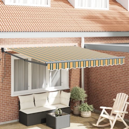 Automatisk Utdragbar Markis Grön och Gul 350x250 cm, vidaXL Markis Ersättningstyg för 3,5x2,5 m Ram Grön och Gul