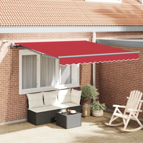 Automatisk Utdragbar Markis med LED Röd 300x250 cm, vidaXL Markis Ersättningsduk för 3x2.5 m Ram Röd