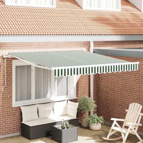 Automatisk Utdragbar Markis Grön och Vit 300x250 cm, vidaXL Markis Ersättnings Tyg för 3x2.5 m Ram Grön och Vit