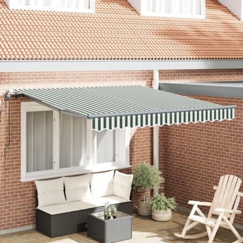 Automatisk Utdragbar Markis Grön och Vit 350x250 cm, vidaXL Markis Ersättningsduk för 3.5x2.5 m Ram Grön och Vit