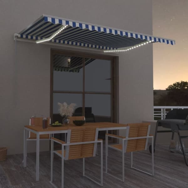 Automatisk markis med vindsensor & LED 450x350 cm blå och vit