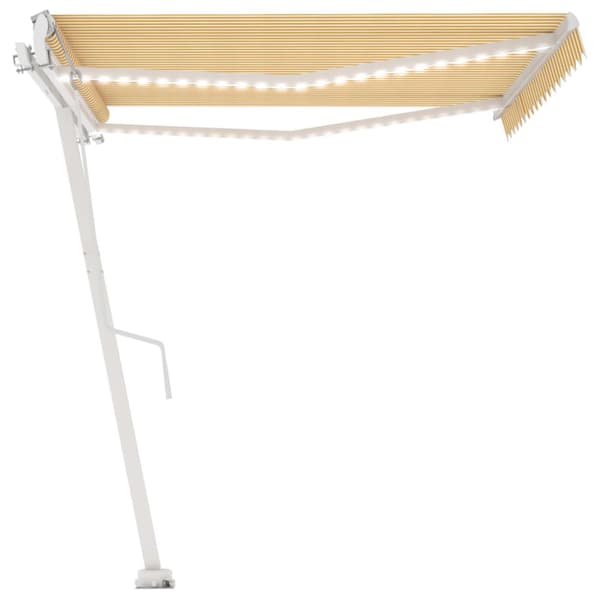 Automatisk markis med vindsensor & LED 450x300 cm gul/vit